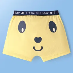 Babyoye Cotton Elastane Knit Trunks with Animal & Text Print Pack of 3 - Yellow White & Blue image 3