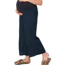 Mama & Bebe Soft Rayon Woven Solid Maternity Palazzo - Rust Blue image 4