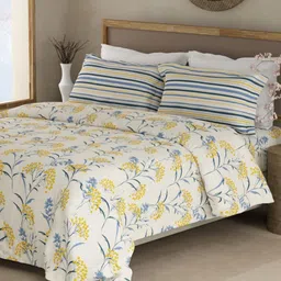 Boutique Living India Valatia Yellow Printed Cotton 200TC Queen Bedsheet Set 2.5m x 2.24m-picture-10