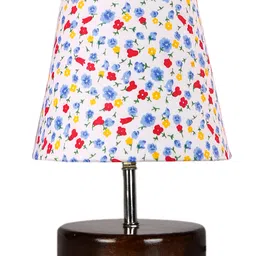 Devansh Cotton Round Brown Wood Table Lamp - Multicolor image 4