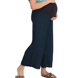 Mama & Bebe Soft Rayon Woven Solid Maternity Palazzo - Rust Blue image 5