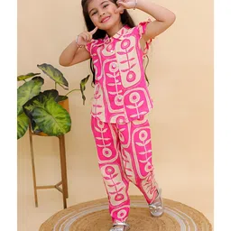 AJ Dezines Cotton Woven Frill Sleeves Floral Printed Top & Coordinating Pant Set - Pink image 5