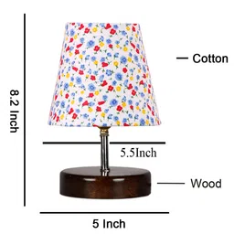 Devansh Cotton Round Brown Wood Table Lamp - Multicolor image 5