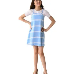 LilPicks Kids Blue & White Cotton Striped Dress-picture-31