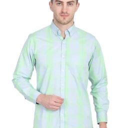 TAHVO Green Cotton Regular Fit Checks Shirt-picture-13