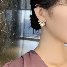 DressBerry Korean Gold-Plated Pearls Contemporary Studs image 2