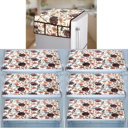 E-Retailer 7-Pcs Brown & Cream Printed Refrigerator Covers-image-21