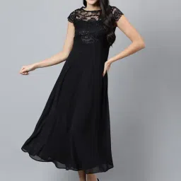 Latin Quarters Black Embellished Fit & Flare Dress-picture-3