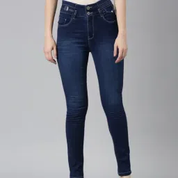SHOWOFF Dark Blue Denim Skinny Fit Mid Rise Jeans-image-3