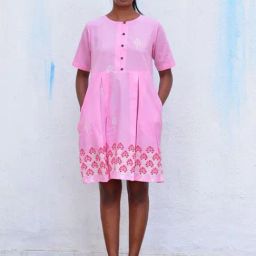 Chidiyaa Pink Smell Of Rain Sadru Bagh Hand Block Printed Cotton Dress-picture-19