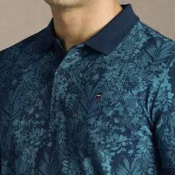 Louis Philippe Navy Blue Cotton Slim Fit Printed Polo T-Shirt image 5