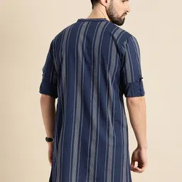 Anouk Men Navy Blue & White Striped Kurta image 5