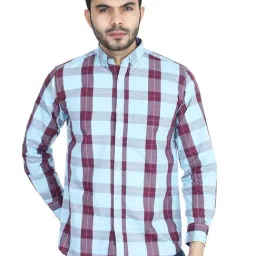 TAHVO Blue Cotton Slim Fit Checks Shirt-picture-38