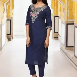 Aurelia Navy Blue Viscose Embroidered Kurti image 4