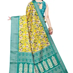 SSHAGUN LIFESTYLE Yellow Self Design Bollywood Cotton Silk Saree image 2