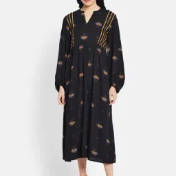 Fabindia Black Printed A-Line Dress-image-22