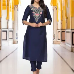 Aurelia Navy Blue Viscose Embroidered Kurti image 5