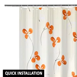 Kuber Industries White & Orange Printed Shower Curtains With Rings image 2