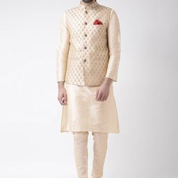 KISAH Men Gold-Toned Kurta with Churidar & Nehru Jacket-picture-18