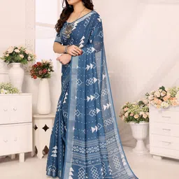 vj fashion Women Geometric Printed Saree With Zari Border image 1