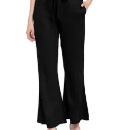 PATRORNA Black Mid Rise Relaxed Fit Bootcut Trousers-picture-19