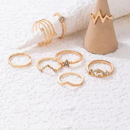 Jewels Galaxy Set Of 8 Gold-Plated Stone Studded Contemporary Stackable Finger Ring-picture-39