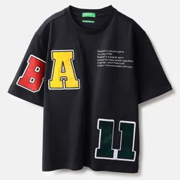 United Colors of Benetton Boys Typography Printed Pure Cotton Applique T-shirt-picture-21