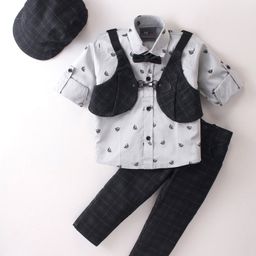 Dapper Dudes Full Sleeves Boats Printed Shirt With 5 Piece Suit - Grey-picture-32