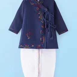 Babyhug Cotton Woven Full Sleeves Denim Embroidered Kurta & Dhoti Set - Blue-image-51