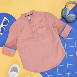 Pantaloons Junior Full Sleeves Solid Kurta Style Shirt - Mauve-picture-25