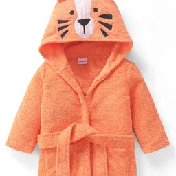 Babyhug Microfiber Terry Knit Full Sleeves Hooded Bath Robe With Tiger Ears Applique Embroidery -Orange-picture-18