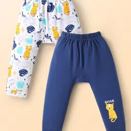 Doodle Poodle Cotton Knit Full Length Animal Printed Leggings Pack of 2 - Navy Blue & White-picture-26