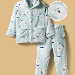 Mark & Mia Full Sleeves Winter Wear Night Suit With Animal Face Print - Light Blue-picture-16