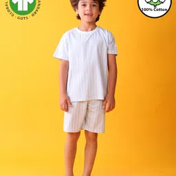 Anthrilo 100% Organic Cotton Knit Half Sleeves Striped Coordinating Night Suit Set - Blue-picture-36