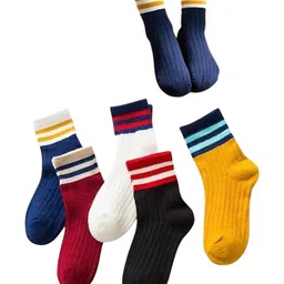MOMISY Cotton Blend Pack of 5 Striped Socks - Multi Colour-picture-14