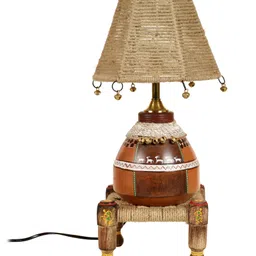 AAKRITI ART CREATIONS Hand Knitted Earthen Lamp with Jute Shade on Rosewood Manji-picture-13