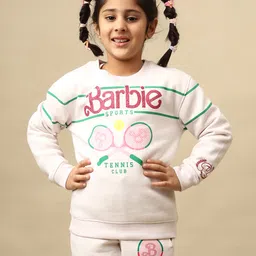 Kidsville Knit Mattel Featuring Full Sleeves Barbie Text Printed Winter Sweatshirt - Pink-image-94
