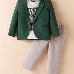 Dapper Dudes Half Sleeves Typography Printed Tee & Pant Set With Blazer - Green-picture-22