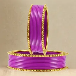 Vidhya Kangan Gold-Plated & Magenta Brass Artificial Stones Bangle image 2