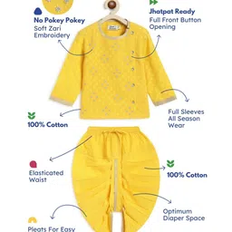 Tiber Taber Full Sleeves Floral Foil Embroidered & Lace Embellished Kurta Dhoti Set - Yellow image 3