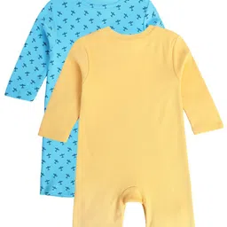 MINI KLUB Cotton Pack Of 2 Full Sleeves Animal & Airplanes Printed Rompers - Blue & Yellow image 3