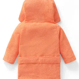 Babyhug Microfiber Terry Knit Full Sleeves Hooded Bath Robe With Tiger Ears Applique Embroidery -Orange image 2