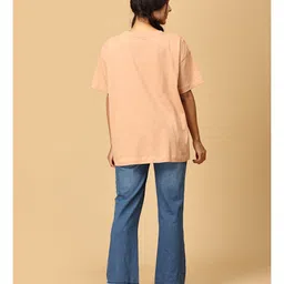 The Mom Store Half Sleeves Bearly Awake Text Printed Oversized Maternity Tee - Sand image 3