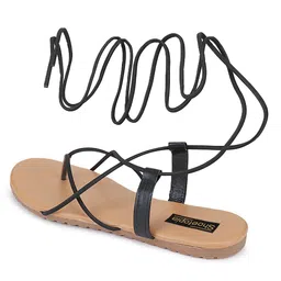 Shoetopia Colour Blocked Tie Up Sandals - Black image 3