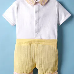ToffyHouse Knitted Woven Half Sleeves Romper With Bear Embriodery - Golden image 2