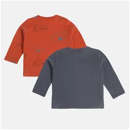 MINI KLUB Cotton Knit Pack Of 2 Full Sleeves Animal & Wild One Text Printed Jhablas - Maroon & Dark Grey image 3