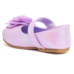Mine Sole Floral Applique Detailed & Holographic With Velcro Closure Mary Jane Ballerinas - Violet image 3
