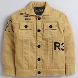 Ministitch Denim Woven Full Sleeves Typography Printed Jacket With Tee - Mustard image 3