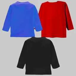 KAVEE Pure Cotton Knit Pack Of 3 Full Sleeves Born To Be Wild Text & Animal Printed Tees - Red Black & Blue image 3