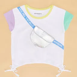 Pantaloons Junior Half Sleeves Mock Fanny Pack Detailed Color Blocked Tee - White image 4